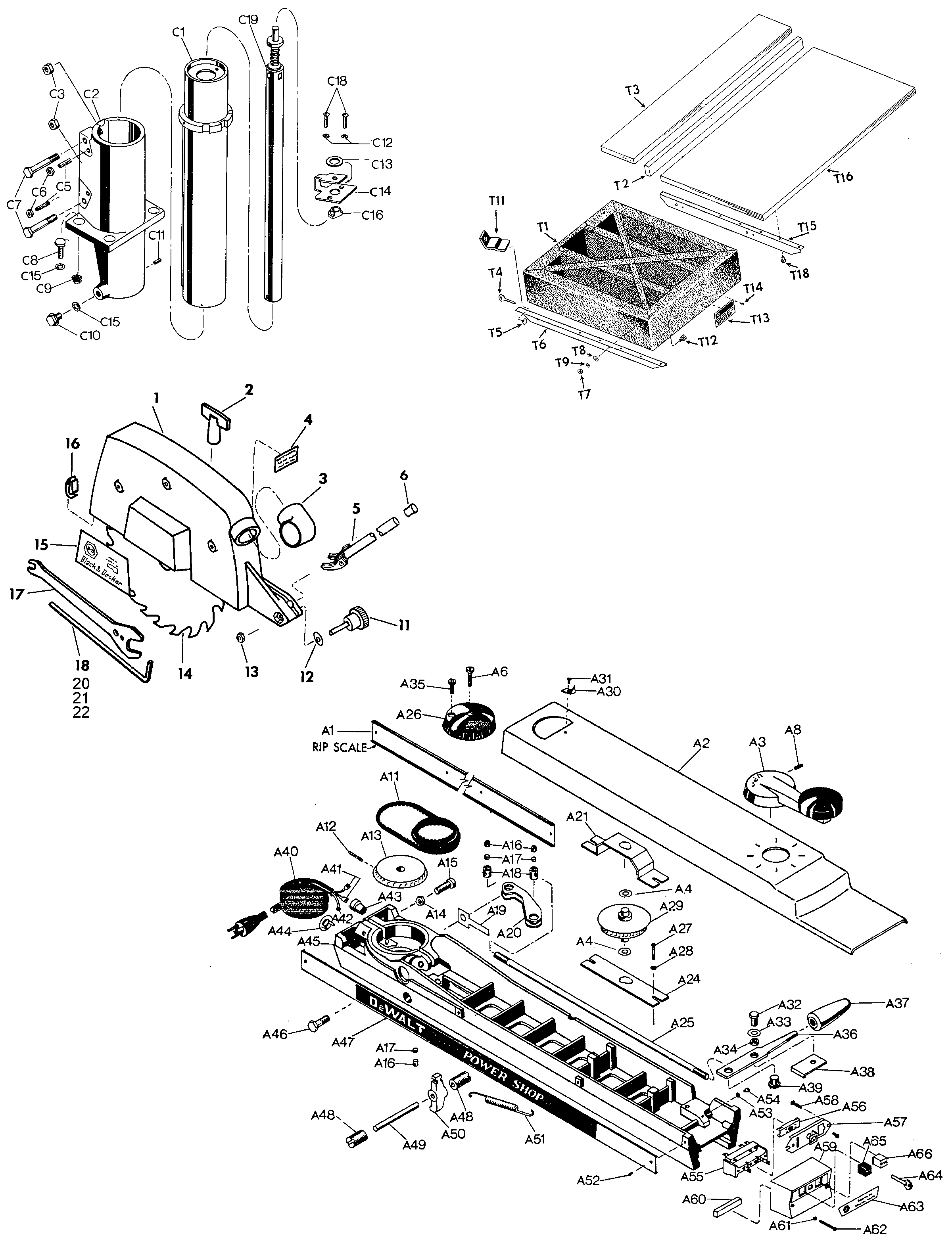 Page A Diagram and Parts List for 7740 2 Black and Decker Table Saw